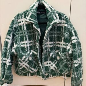 Zara green fuzzy jacket